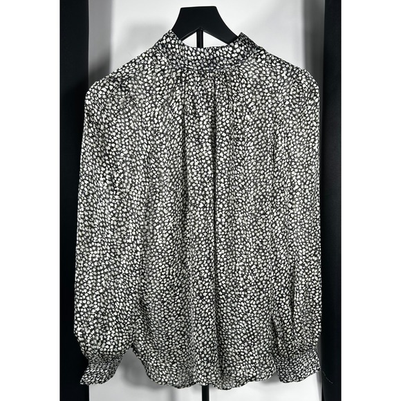 🌸 H&M Sheer Floral Long Sleeve Blouse – Size M – Black/White 🌸 - Picture 1 of 11